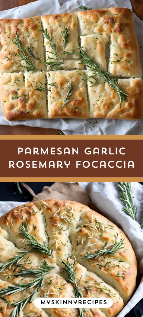 🍞✨ Homemade Parmesan Garlic Rosemary Focaccia Bread! Soft, chewy, and bursting with savory flavors. Perfect for dipping in olive oil 🌿🧀 #FocacciaRecipe #HomemadeBread #myskinnyrecipes Slow Cooker Focaccia, Rosemary And Garlic Sourdough Bread, Savory Bread Recipes Homemade, Garlic Parmesan Foccacia Bread, Rosemary Garlic Foccacia Bread, Garlic Rosemary Foccacia Bread, Flavored Bread Recipes, Focaccia Flavors, Rosemary Foccacia Bread