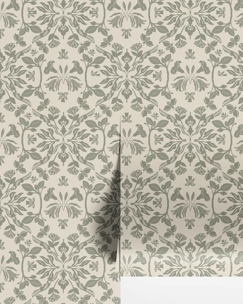 SECRET GARDEN SAGE // make your home feel fresh again by bringing the outdoors in 🦋 collection by @papillonpatterns - AVAILABLE NOW ✨ #wallpapers #wallpaperdesign #peelandstickwallpaper #removablewallpaper #renterfriendly Half Bath Wallpaper, Powder Bath Wallpaper, Wallpaper Textured Walls, Wallpaper Powder Room, Green Laundry, Laundry Room Wallpaper, Wallpaper For Wall, Wainscoting Panels, Symmetrical Design