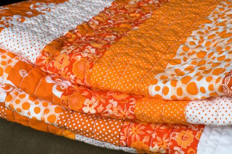 another view of awesome orange quilt! I must do an orange strip quilt soon. Orange Quilts, Orange Quilt, Orange Country, Orange You Glad, Strip Quilts, Orange Is The New, Quilts Ideas, Orange Crush, Quilting Tips