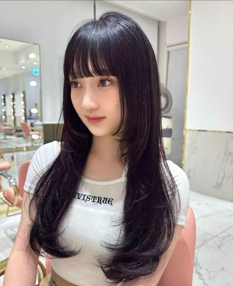 Straight Bangs With Layers, Butterfly Cut Bangs, Korean Butterfly Haircut, S Shaped Bangs, Butterfly Cut With Bangs, Hime Bangs, Japanese Bangs, Butterfly Haircut With Bangs, Hime Haircut