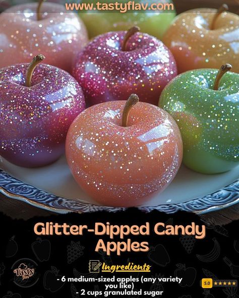 Colorful Candy Apples, Gourmet Candy Apples, Candy Apple Recipe, Delicious Holiday Desserts, Wooden Skewers, Gourmet Candy, Birthday Party Snacks, Candy Recipes Homemade, Lollipop Sticks