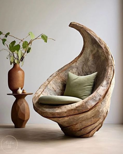 Warmth & Harmony: Wood Decor - The Heart of a Balanced Home Organic Chair, Unique Furniture Design, Organic Furniture, Wood Furniture Design, Wood Bedroom Furniture, Wooden Armchair, Organic Wood, Earthship, Unique Furniture