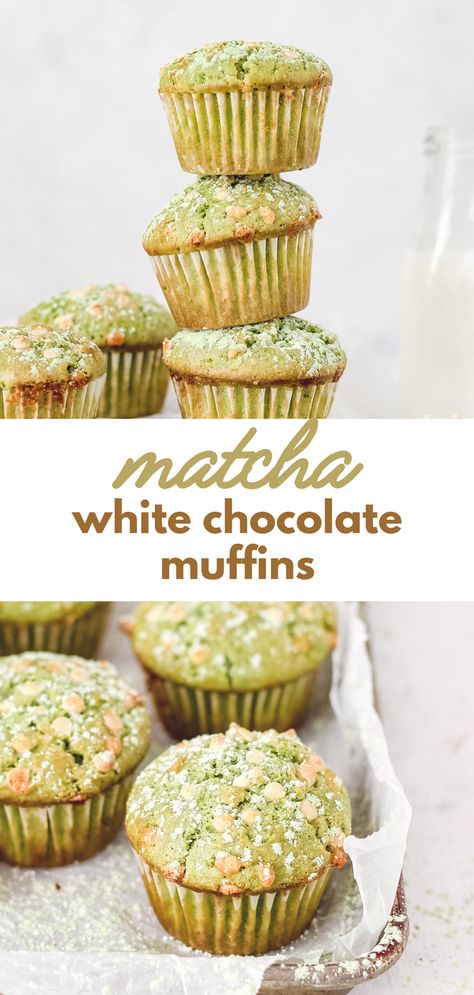 Matcha Muffins Recipes, Muffins White Chocolate, Recipes With Matcha, Breakfast Rotation, 30 Minute Desserts, Matcha Breakfast, Matcha Muffins, Matcha Baking, Strawberry Muffin Recipes