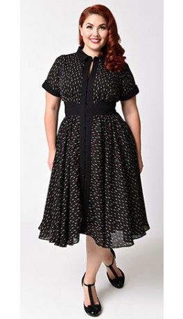 Unique Vintage Plus Size Black & Mini Lipstick Print Button Up Peggy Swing Dress Plus Size Vintage Dress Patterns, Plus Size Vintage Fashion 1950s, Plus Size Vintage Fashion, Ireland Christmas, Plus Size Retro Dresses, Plus Size Rockabilly, Floral Floor, Lipstick Print, Womens Clothing Websites