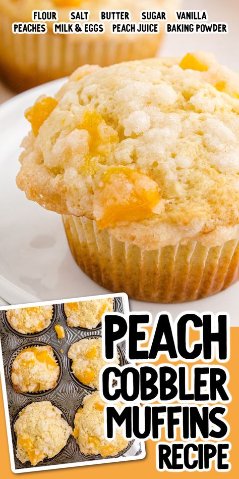 Peach Muffins With Canned Peaches, Canned Peach Muffins Easy, Peach Muffins With Sour Cream, Jumbo Peach Muffins, Peach Strudel Muffins, Canned Peach Muffins, Folks Peach Muffin Recipe, Cake Mix Peach Muffins, Peach Cobbler Muffins Easy