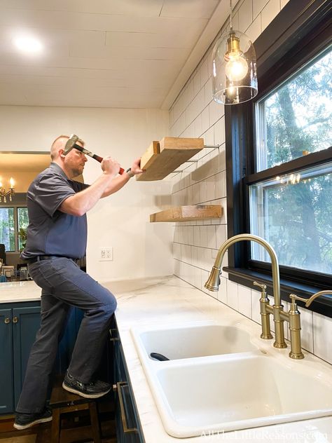 Floating Shelf Installation, Floating Shelves Above Fridge, Shelves Above Fridge, Butcher Block Shelves, Long Floating Shelf, Hidden Shelf Brackets, Above Fridge, Kitchen Shelf Brackets, Heavy Duty Floating Shelves