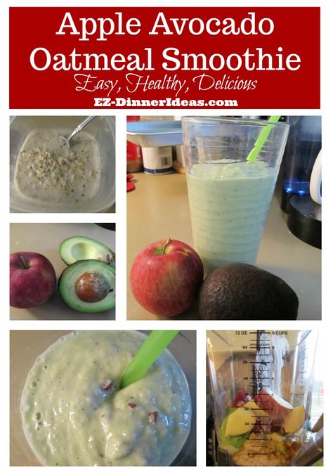 Apple Avocado Oatmeal Smoothie is a perfect example of healthy food which can be super delicious and easy. No sacrifice is needed. Like having a guilt-free dessert. What not to love? Avocado Oatmeal Smoothie, Apple Oats Smoothie, Apple Oat Smoothie, Custard Apple Smoothie, Apple Avocado Smoothie, Apple Cinnamon Oatmeal Smoothie, Oatmeal Smoothies Healthy, Avocado Smoothie Recipe, Apple Oatmeal