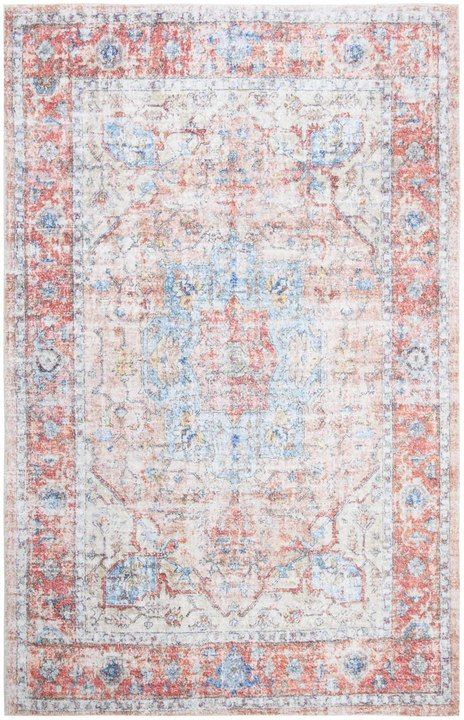 SFN554P Rug from Saffron collection. Trendy Rugs, Pink And Blue Rug, Trendy Rug, Vintage Throws, Hand Loomed Rug, Square Area Rugs, Polyester Rugs, Blue Square, Vintage Area Rugs