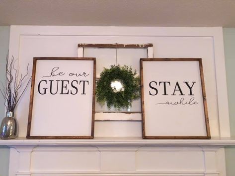 Room Wall Decor Diy, Guest Room Wall Decor, Wall Decor Above Couch, Decor Above Couch, Wall Decor Wood, Farmhouse Frames, Be Our Guest, Handmade Wood Signs, Guest Room Decor