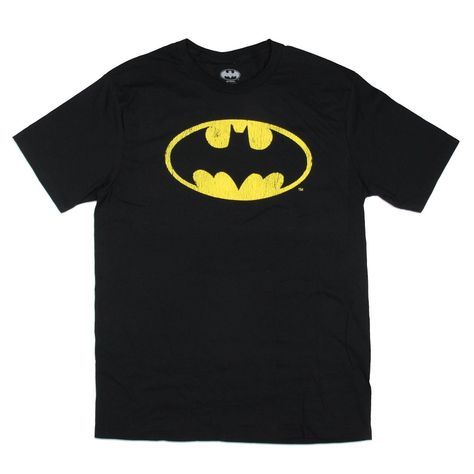 Embrace the legacy of Gotham's greatest hero with this Men's DC Comics Short Sleeve Crewneck T-Shirt. This black shirt features bright graphics showcasing the classic Batman signal logo in vivid yellow. The design has a cracked, distressed look, giving it a retro feel that adds to its timeless appeal. Made from 100% cotton, this shirt ensures a soft and comfortable fit. The tagless neckline prevents irritation for all-day wear. Although listed in men's sizes, this t-shirt is perfect for all olde Batman Signal, Batman Tshirt, Dc Comics Shirts, Batman Shirt, Drawing Inspo, Gift List, Christmas Wishlist, Casual Fits, Dream Wardrobe