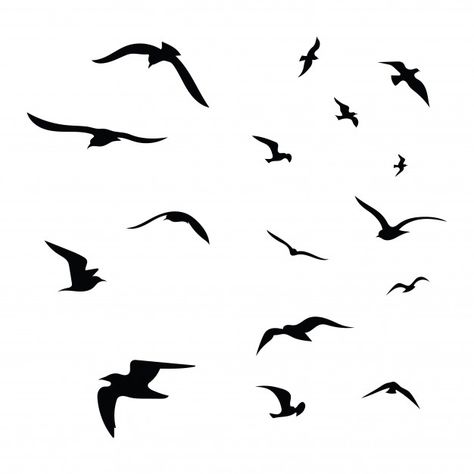 Silhouette of a flock of birds. black co... | Premium Vector #Freepik #vector #bird #animal #silhouette #illustration Bird Sillhoute, Birds Flying Silhouette, Black Birds Flying, Bird Shadow, Silhouette Arte, Animals Silhouette, Bird Silhouette Art, Flying Bird Silhouette, Vogel Silhouette