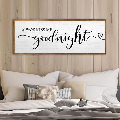 Always Kiss Me Goodnight Wall Sign 32''×12'' Vintage Master Bedroom Above Bed Farmhouse Wooden Framed Family Wall Decor for Larg Couples Over Bed Wall Art Decoration (Wood) Amazon Affiliate Over Bed Wall Art, Bedroom Above Bed, Bed Wall Art, Big Wall Decor, Kiss Me Goodnight, Cheap Farmhouse Decor, Always Kiss Me Goodnight, Farmhouse Decor Kitchen, Family Wall Decor