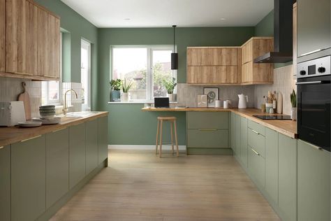 Kitchen Modular, Laminate Kitchen, Kitchen Color, Green Kitchen, Kitchen Cabinet Design, Wood Kitchen, Cabinet Design, Kitchen Cabinet, Pistachio