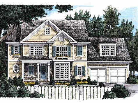 Country House Plan with 2110 Square Feet and 4 Bedrooms from Dream Home Source | House Plan Code DHSW29057 Sims Houses, Sims 4 House Plans, Two Story Foyer, Suburban House, Country Style House Plans, Country House Plan, Big House, Beautiful Houses, Country House Plans