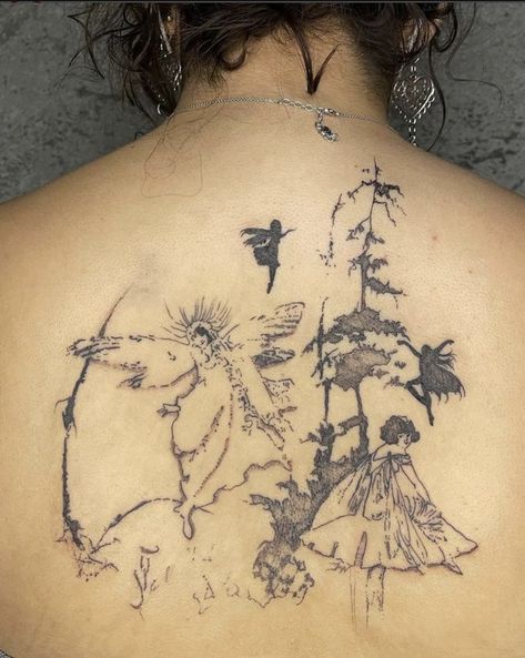 Fairycore Tattoo Ideas, Fairycore Tattoo, Thigh Piece Tattoos, Whimsical Tattoos, Fairy Grunge Aesthetic, Grunge Tattoo, Thigh Piece, Pieces Tattoo, Female Tattoo