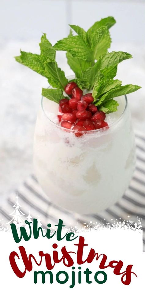 This White Christmas mojito is perfect for your Christmas drinks menu.Sip on the refreshing blend of white rum, coconut milk, and a hint of mint - a taste of the tropics during the winter. You'll love this coconut mojito recipe that is perfect for Christmas. This Christmas mojito is so tasty and delicious. White Christmas Mojito, Coconut Mojito Recipe, Christmas Mojito, Classic Eggnog, Coconut Mojito, Mint Cocktails, Pretty Cocktails, Key Lime Juice, Mojito Cocktail