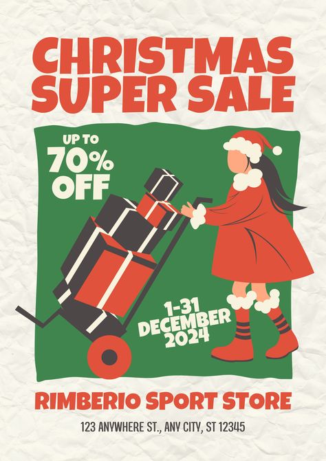 Add a playful touch to your holiday promotions! 🎄🎨 Our Red and Green Playful Illustrative Christmas Sale Poster is designed to spread joy while delivering your message clearly. Make your sales fun and festive this season! Christmas Sale Poster, Christmas Template, Holiday Promotions, Christmas Templates, Super Sale, Poster Template, Christmas Sale, Sale Poster, Template Design