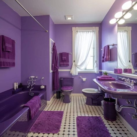 Small Bathroom Ideas Purple, Purple Apartment Aesthetic, Purple Apartment, Purple Interior Design, Purple Interior, Trailer Home, Purple Home, Bathroom Design Decor, Apartment Aesthetic