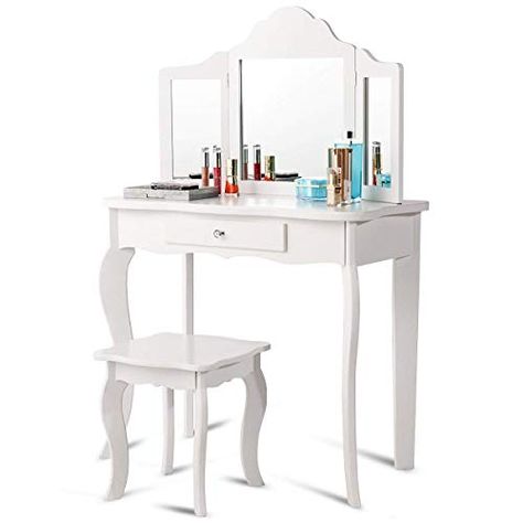 Childrens Vanity, Kids Vanity Set, Kids Dressing Table, Mirrored Vanity Table, Vanity Makeup Table, Makeup Dressing Table, Mdf Panel, Folding Mirror, Mirror Stool