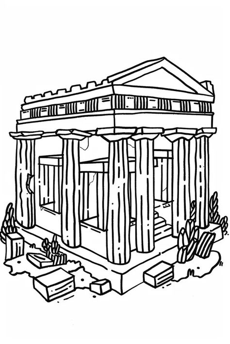 Tattoo idea: Ancient Greek Temple Ruins A depiction of ancient Gree 2 Ancient Ruins Tattoo, Greek Temple Tattoo, Temple Of Hephaestus Drawing, Greek Temple Art, Ancient Greek Temple, Greek Temple Ruins, Japanese Pagoda, Temple Ruins, Greek Temple