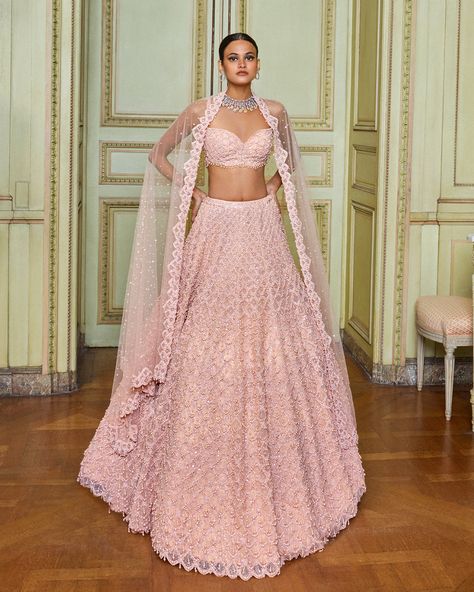 Seema Gujral, Baju Kahwin, Gold Lehenga, Mirror Work Lehenga, Full Sleeve Blouse, Crystal Embroidery, Rose Gold Pearl, Pink Lehenga, Indian Dresses Traditional