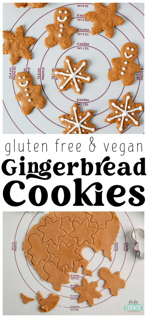 Gingerbread cookies are a staple at Christmas time, and we made an allergy friendly version! Our gluten free gingerbread cookies are soft and chewy in the middle, slightly crisp on the outside, and perfect for frosting or eating plain. Our gingerbread cookies are also vegan and nut free! | thefitcookie.com #dairyfree #glutenfree #Christmas Vegan Gluten Free Gingerbread Cookies, Gluten Free Vegan Gingerbread Cookies, Gf Gingerbread, Healthy Gingerbread Cookies, Dairy Free Buttercream, Ginger Cookies Christmas, Gluten Free Gingerbread Cookies, Vegan Gingerbread Cookies, Vegan Gluten Free Cookies