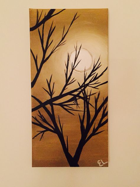 Brown Painting Ideas, Brown Canvas Painting, Sunset Painting Acrylic, Human Sketch, Winter Moon, Simple Acrylic, Painting Pictures, Brown Painting, Painting Activities