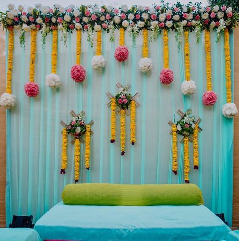 Indian Wedding Decor Inspiration Pelli Kuthuru Event Decoration, Annoprashon Decoration, Indian Haldi Decorations, Shreemant Decoration, Simple Wedding Decorations Indian At Home, Wedding Decorations Indian, Leaf Decor Wedding, Indian Decoration, Naming Ceremony Decoration