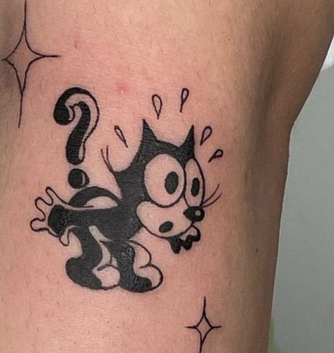 Felix The Cat Tattoo, Felix Tattoo, Pop Culture Tattoos, King Bob, Culture Tattoos, Kitty Tattoo, Vegan Tattoo, Sharpie Tattoos, Felix The Cat