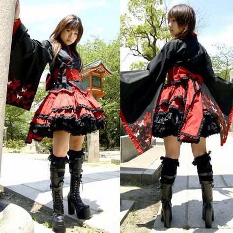 Mode Harajuku, Butterfly Fashion, Japanese Dress, Style Japonais, Japanese Street Fashion, Textiles Fashion, Kimono Dress, Lolita Dress, Gothic Lolita