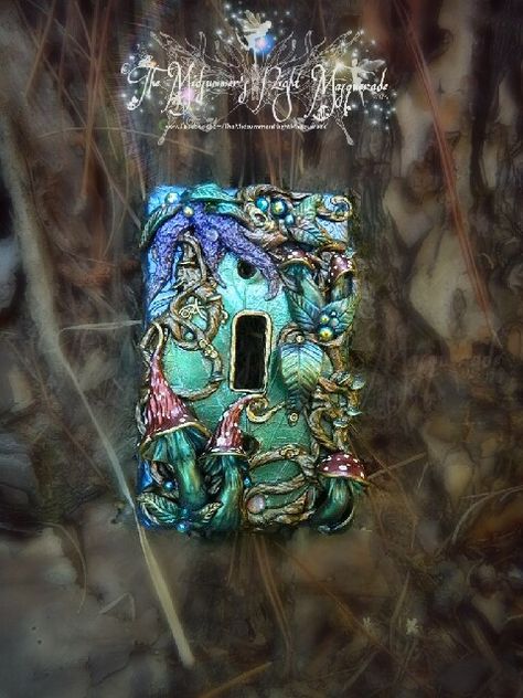 Green Faery Door lightswitch cover by EMasqueradeGallery Clay Switch Plate, Clay Hacks, Elf Witch, Witch Mermaid, Faerie Door, Tree Limbs, Fairy Bedroom, Art Shed, Purple Wisteria