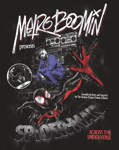 Metro Boomin - Across the Spider-Verse on Behance Miles Morales Graphic Design, Spider Man Graphic Design, Spiderman Across The Spider Verse Poster, Marvel Graphic Design, Spider Man Across The Spider Verse Art, Metro Boomin Aesthetic, Spider Verse Aesthetic, Metro Boomin Poster, Spiderman Posters