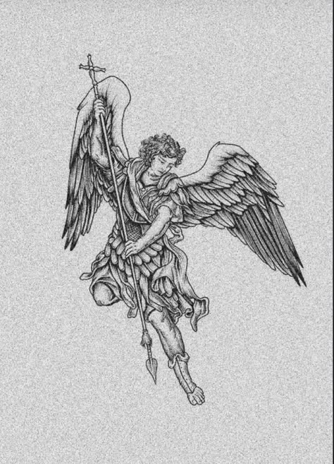 St Michael Illustration, Greek Battle Tattoo, Saint Michael Chest Tattoo, Arch Angel Gabriel Tattoos, The Fall Of Lucifer Tattoo, Saint Tattoos For Men, Angel Tattoo Forearm, Archangel Raphael Tattoo, American Traditional Angel