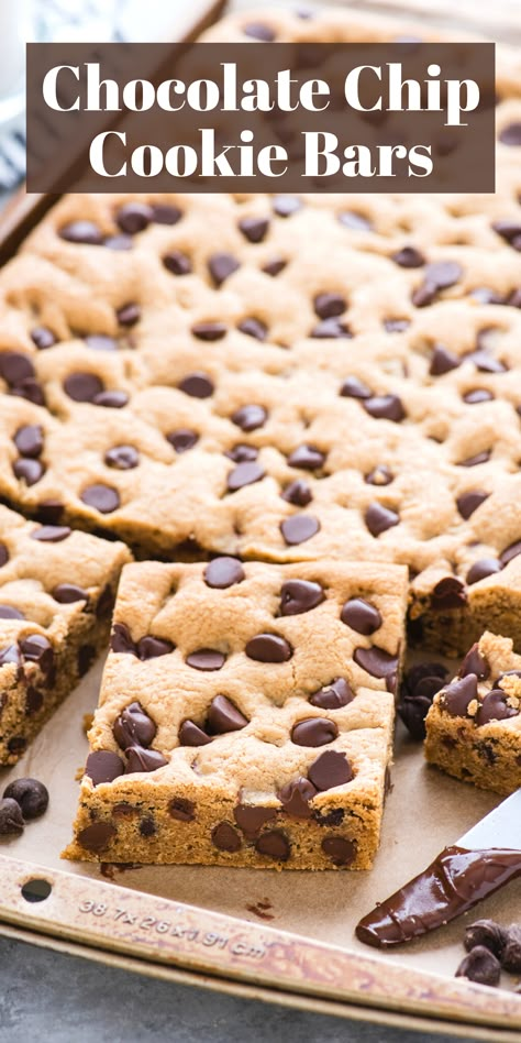 chocolate chip cookie bars pin with text overlay 9 X 13 Chocolate Chip Cookie Bars, Easy Chocolate Chip Bars 9x13, Chocolate Chip Pan Chewies, Chocolate Chip Cookies Bars 9x13, Chocolate Chip Pan Cookies Bar Recipes, Pan Cookies Chocolate Chip, Chocolate Chip Bars 9x13 Recipe, Chocolate Cookie Bars Recipe, 9x13 Bar Recipes