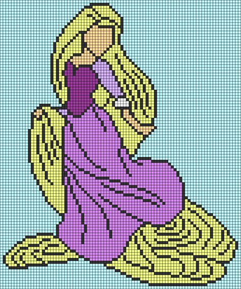 Alpha pattern #85452 | BraceletBook Tangled Crochet Blanket, Tangled Alpha Pattern, Tangled Crochet Pattern, Tangled Pixel Art, Tangled Cross Stitch, Frozen Cross Stitch, Pixel Crochet Blanket, Tangled Princess, Disney Crochet