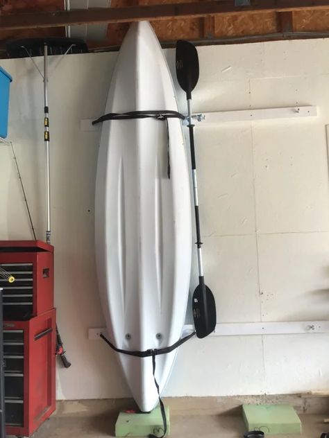 This Is a Super Easy and Super Quick Way to Vertically Store Your Kayak : 3 Steps (with Pictures) - Instructables Hanging Kayaks In Garage, Garage Kayak Storage, Vertical Kayak Storage, Kayak Garage Storage, Diy Kayak Rack, Diy Kayak Storage Rack, Kayak Storage Ideas, Diy Kayak Storage, Kayak Storage Garage