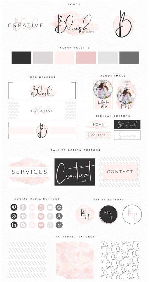 Website Branding Kit |Original Blush Blush Color Scheme, Best Cursive Fonts, Desain Merek, Media Infographic, Photoshop Fonts, Visuell Identitet, Social Media Branding Design, Create Brand, Diy Logo