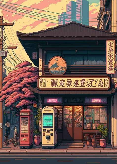 'Japan Pixel art' Poster by M Art | Displate Pixel art background #zicxa-photos #zicxa #images #background #wallpaper #freepik #shutterstock #VN Pixel Art Landscape, Pixel Art Background, Arte 8 Bits, 8bit Art, Posca Art, Art Japonais, Cool Wallpapers Art, Rabbit Hole, Wall Art Canvas Painting