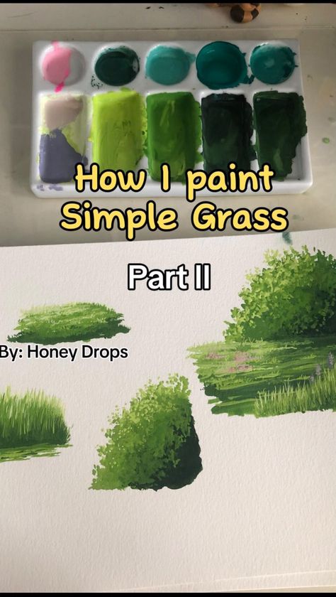 HoneyDrops | Part II as I promised, it's a little bit longer but I hope you all watch until the video end ❤️. Paint I use is poster color from Nicker,... | Instagram Grass Tutorial, Paint Tutorials, Honey Drops, Poster Color, Gouache Paint, Poster Colour, August 8, Drawing Tutorials, Drawing Tutorial