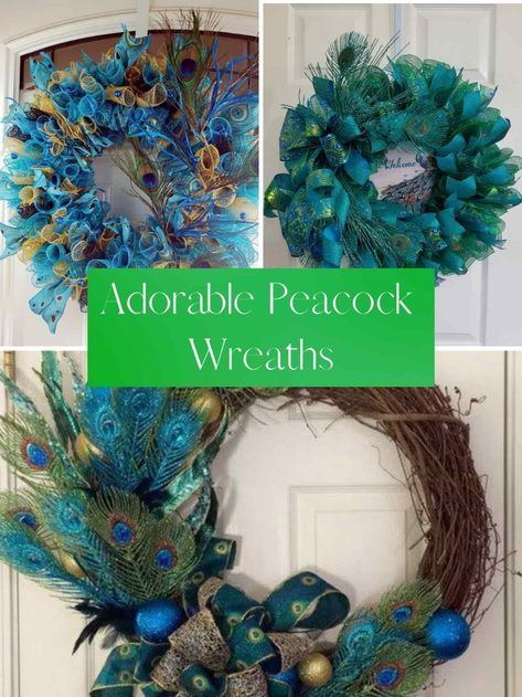 Peacock Feather Wreath Diy, Things To Do With Peacock Feathers, Diy Peacock Ornaments, Peacock Christmas Wreath, Peacock Feather Crafts Ideas, Peacock Wreath Diy, Peacock Bedroom Ideas Decor, Diy Peacock Decor, Diy Peacock Feathers