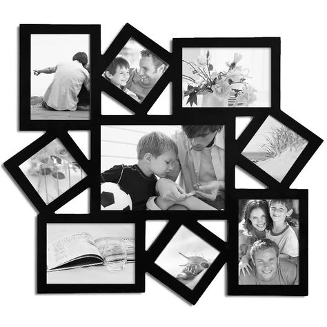 Wall Collage Picture Frames, Multiple Picture Frame, Black Wood Wall, Frame Wall Collage, Photo Collage Wall, Photo Frame Design, Framed Photo Collage, Hanging Picture Frames, Collage Picture Frames