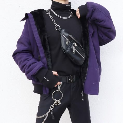 Goth Outfits Purple, Purple Grunge Outfits, Goth Guy Outfits, Casual Goth Outfits, Goth Outfits Men, Streetwear Outfit Men, Aesthetic Clothes Men, Outfits Purple, Grunge Outfits Men