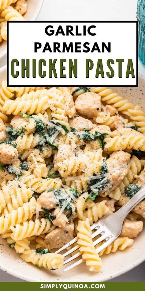 Garlic Parmesan Chicken Pasta is a delicious dish that brings together tender chicken, pasta, and a creamy garlic sauce. It's a quick and easy recipe that's great for weeknight family dinners or when you want to impress your friends at a gathering. Make this dinner in under 30 minutes! Check out the simple steps to make this yummy pasta dish for your next meal! Easy Garlic Parmesan Chicken, Garlic Parmesan Chicken Pasta, Parmesan Chicken Pasta, Garlic Chicken Pasta, Easy Pasta Sauce, Veggie Bowls, Chicken Parmesan Pasta, Yummy Pasta, Creamy Garlic Chicken