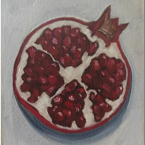 A pretty cut pomegranate for today's #kgaweekday painting challenge. I've had a few requests for more pomegranate paintings and I'm happy to oblige! Love the rich red tones. Nothing better than a bowl of pomegranate and yogurt 🤤 . . . @kalie.graves.art #pomegranates #delicious #yummyyummy #utahmom #utahartist #stilllife #meditation #redandwhite #fruitbowl #fruitplatter #juicyjuicy #kitchendecor Pomegranate Oil Painting, Pomegranate Still Life, Aphrodite Alter, Pomegranate Painting, Random Painting, Ap Art Portfolio, Paintings To Paint, Pomegranate Art, Food Paintings