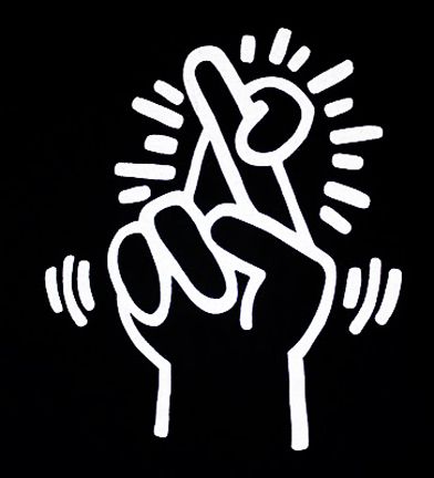 “Crossed Fingers”, c.1987  By: KEITH HARING…. Jm Basquiat, Keith Haring Art, Haring Art, Crossed Fingers, Keith Haring, Tattoo Idea, Black & White, Andy Warhol, Famous Artists