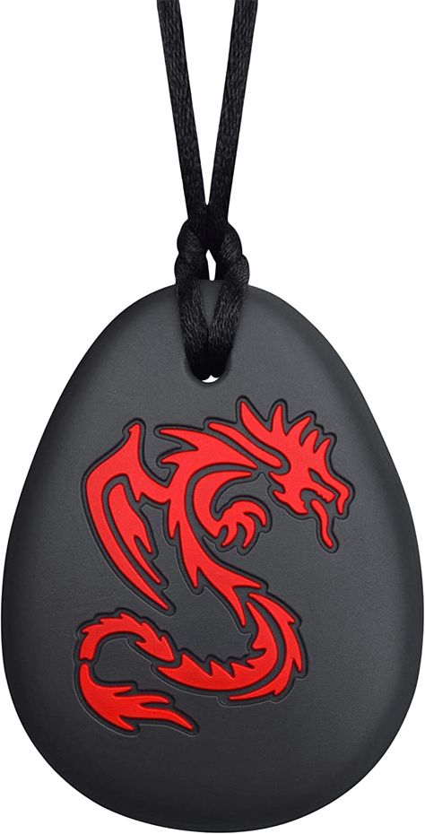 Amazon.com: Munchables Dragon Sensory Chew Necklace for Adults or Kids - Chewy Fidget Stim Toy Jewelry for Boys and Girls (Red/Black) : Health & Household Chewable Jewelry, Toy Jewelry, Final Fantasy Video, Fantasy Video Game, Chew Necklace, Sensory System, Laura May, Fox Pendant, Sensory Integration