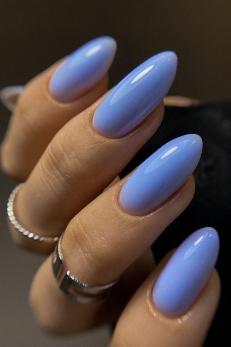 Bright Color Nails For Spring Solid Color Acrylic Nails, Periwinkle Nails, Solid Color Nails, Lavender Nails, One Color Nails, Work Nails, Color Nails, Oval Nails, Hot Nails