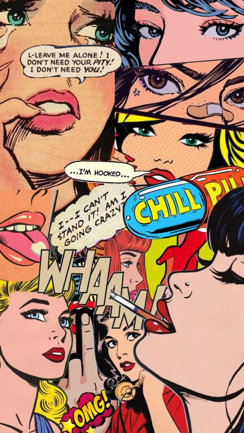 #popartfun Pop Art Collage Graphic Design, Comic Style Aesthetic, Pop Music Aesthetic Wallpaper, Pop Art Background Design, Comic Style Wallpaper, Pop Art Aesthetic, Pop Art Comic Girl, 3d Karakter, Pop Wallpaper