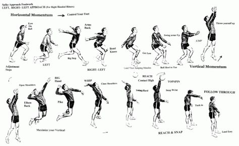 Spike Approach Footwork: Left Right-Left Approach (For Right Hand ... #volleyball #volleyball #dibujos Volleyball Spike, Spike Volleyball, Proper Running Technique, Volleyball Positions, Vertical Jump Training, Volleyball Skills, Running Techniques, Volleyball Practice, Volleyball Tips