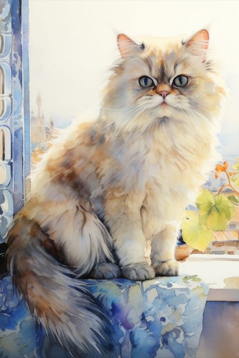 Persian cat Persian Cat Art, Cats Painting, Persian Cat, Cat Painting, Cat Art, Persian, Watercolor Paintings, Animals, Art